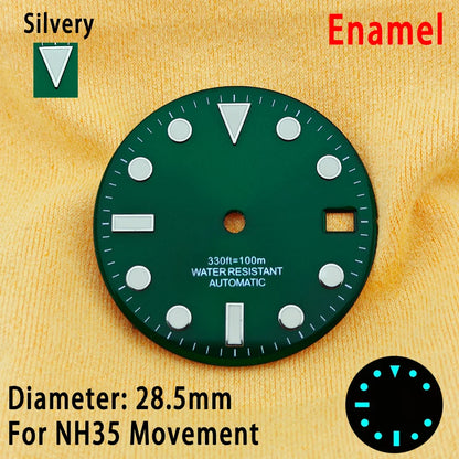 28.5mm Multicolor Watch Dials For NH35 NH36 Blue Luminous with Dial Calendar