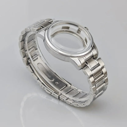 39.5mm Silver Watch Case for NH35/36/34/4R Push in Crown Mineral Strap