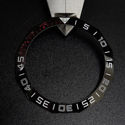 Sloping luminous ceramic bezel insert 42.3x33.3mm for automatic watch replacement, precise fit and durability.