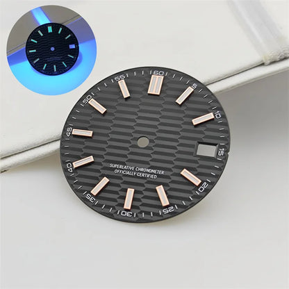 28.5mm Watch Dial Metallic Texture Surface Log BGW9 Luminous for NH35 Movement