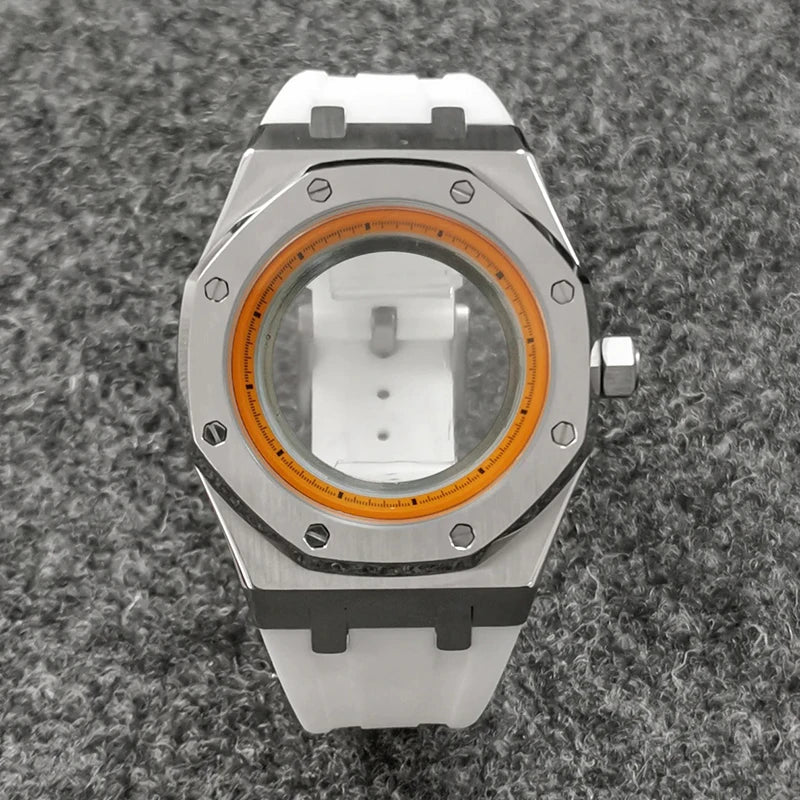 41mm 316L Steel Case+Strap+Ring Sapphire Glass Watch Case Fit NH35/NH36