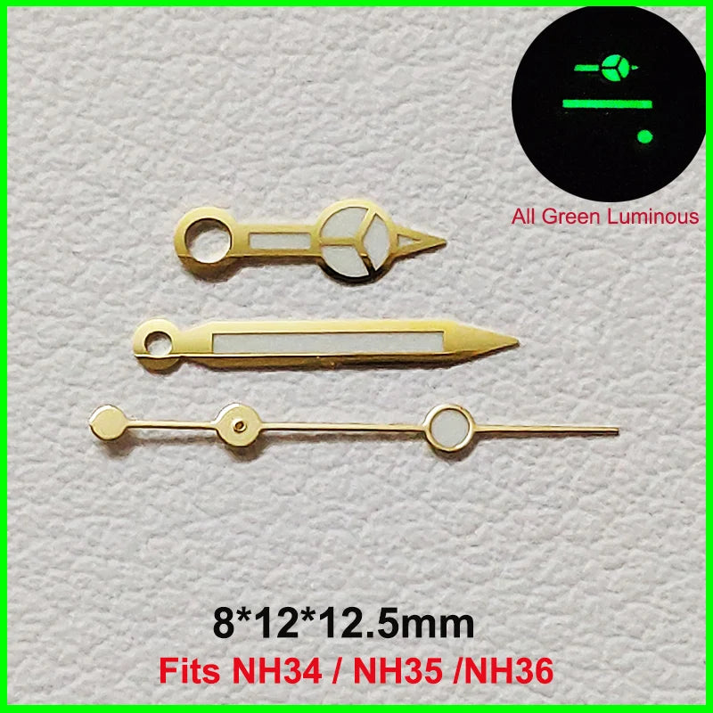 GMT Watch Hands Fit For NH34 NH35 NH36 Movement C3 Green Luminous Watches Parts