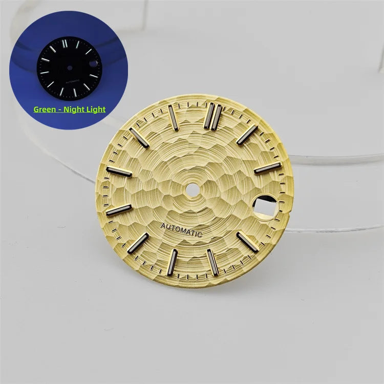 28.5mm Honeycomb Textured Surface Green Luminous Watch Dial for NH35 Movement