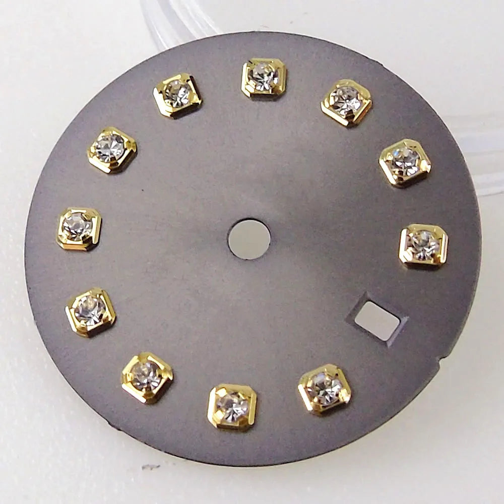 Nologo Sunburst dial face with rhinestone markers for 26mm lady watch, fits NH05 NH06 NH07 movements.