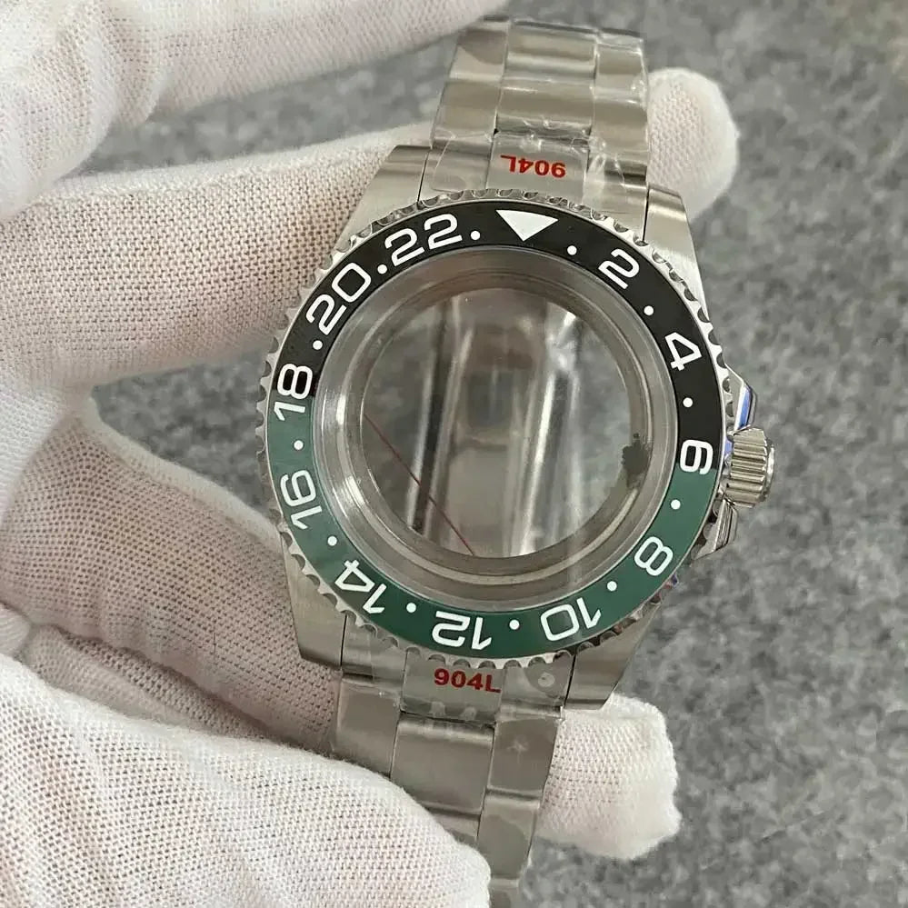 40mm Watch Case Set Sapphire Glass Steel Strap+Ceramics Bezel for NH35/ NH36