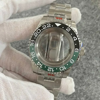 40mm Watch Case Set Sapphire Glass Steel Strap+Ceramics Bezel for NH35/ NH36