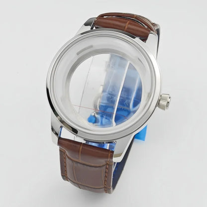 40mm Watch Case & Leather Watch Strap Set Stainless Steel Cocktail Case for NH35