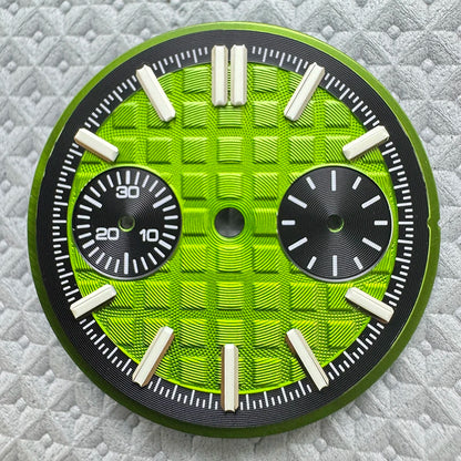 30.5mm No Logo Watch Dial 2eyes Grid Dual Scale Green Luminous for VK64 Movement