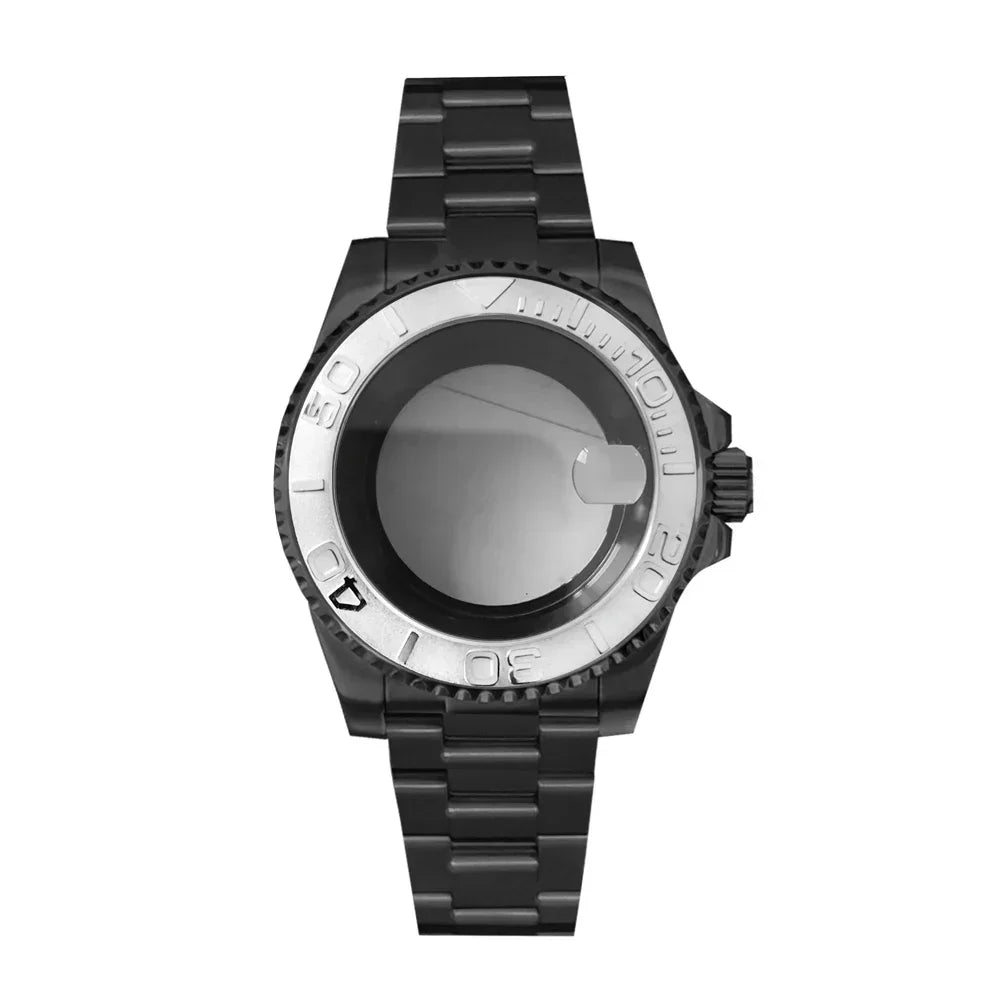 40MM Black Watch Case + Strap SUB Steel Case with Sapphire Crystal for NH35 NH36
