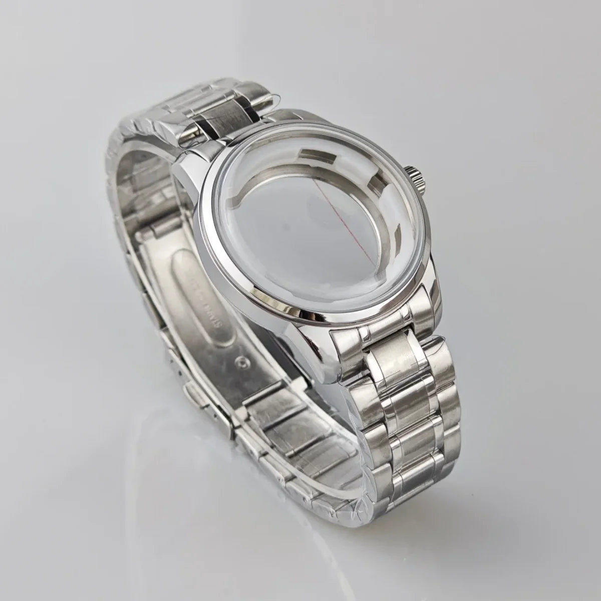 39.5mm Silver Watch Case for NH35/36/34/4R Push in Crown Mineral Strap