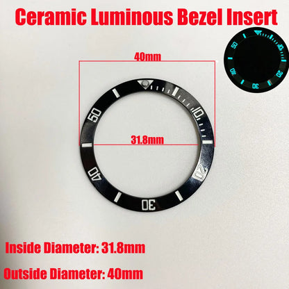 Sloping 40x31.8mm ceramic bezel insert with super luminous feature for divers watches replacement.