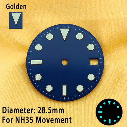 28.5mm Multicolor Watch Dials For NH35 NH36 Blue Luminous with Dial Calendar