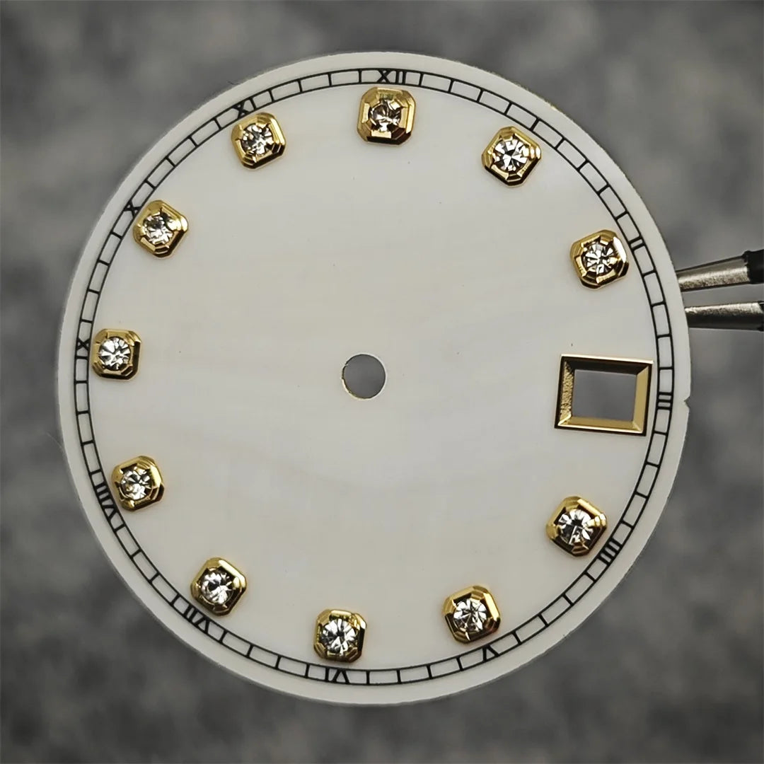 28.5mm Watch Dial / Hands Diamond Inlaid Shell of Pearl Surface for NH35 NH36