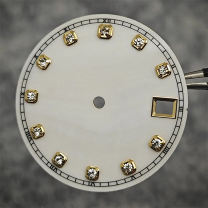 28.5mm Watch Dial / Hands Diamond Inlaid Shell of Pearl Surface for NH35 NH36