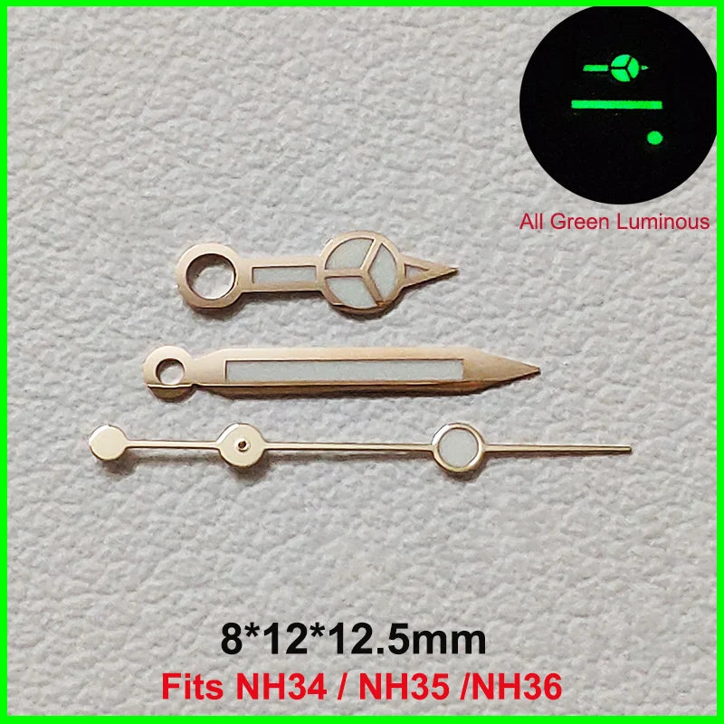 GMT Watch Hands Fit For NH34 NH35 NH36 Movement C3 Green Luminous Watches Parts