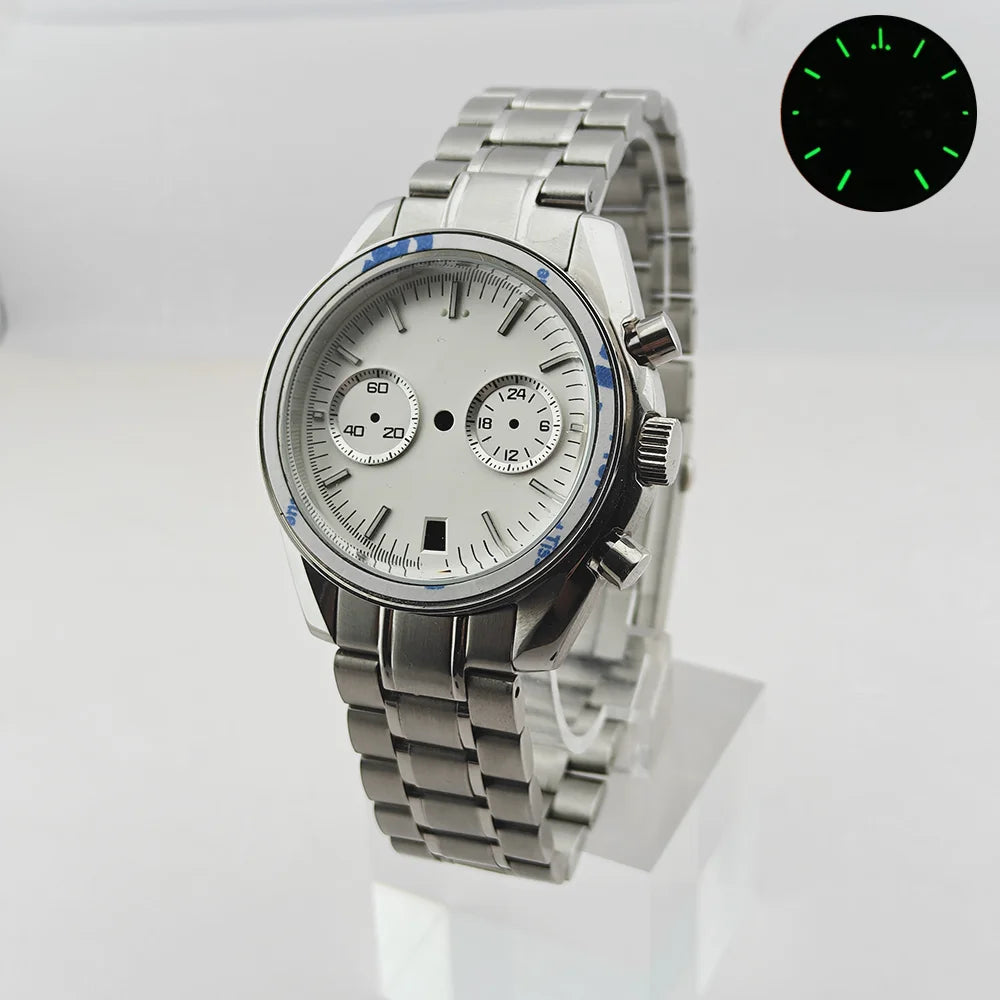 39.7mm Silver 316L Steel Watch Case 20mm Strap Solid VK63 Watch Header For VK63