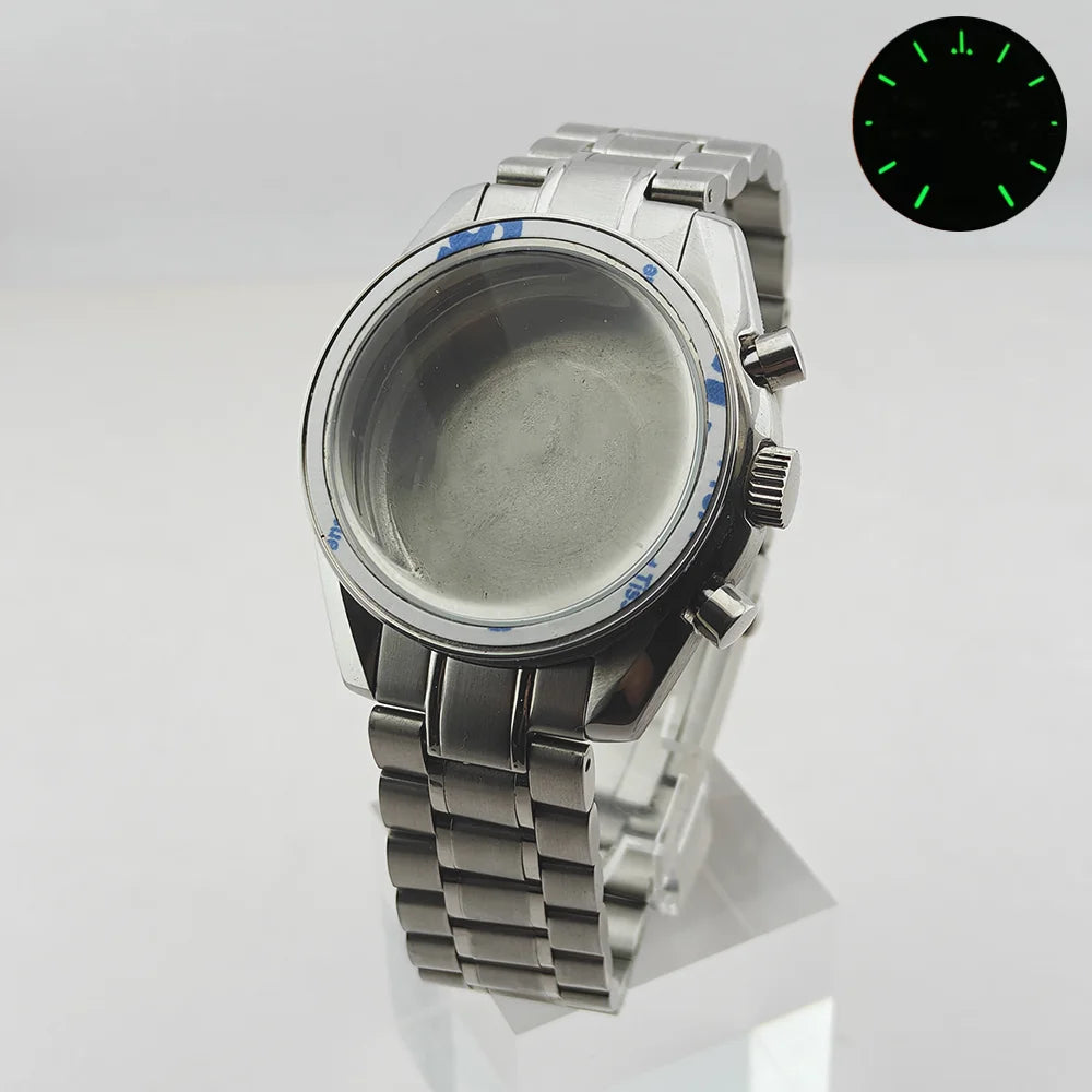 39.7mm Silver 316L Steel Watch Case 20mm Strap Solid VK63 Watch Header For VK63