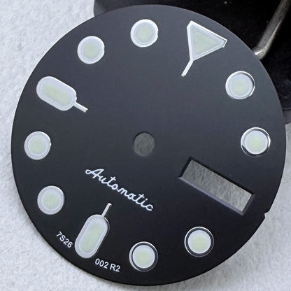 28.5mm S Logo Dial Dual Calendar SKX Watch Dial Gteen Luminous Fit NH36/4R36