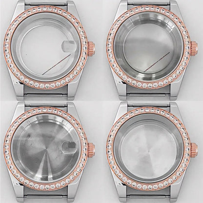 39mm Diamond Watch Case for NH35/36 Sapphire Glass Crystal Bezel Stainless Steel