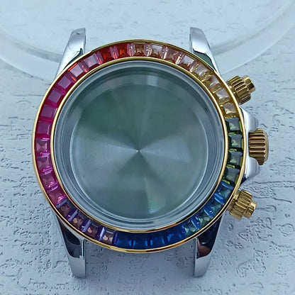 39.3mm Stainless Steel Watch Case Dtn Color Diamond Bezel 20mm Strap for VK63