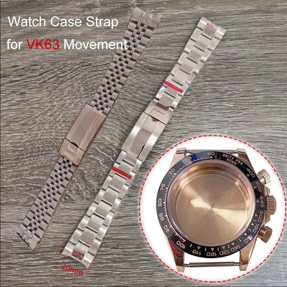 39MM RoseGold Watch Case Strap for VK63 316L Steel Shell Watchband Case Bracelet