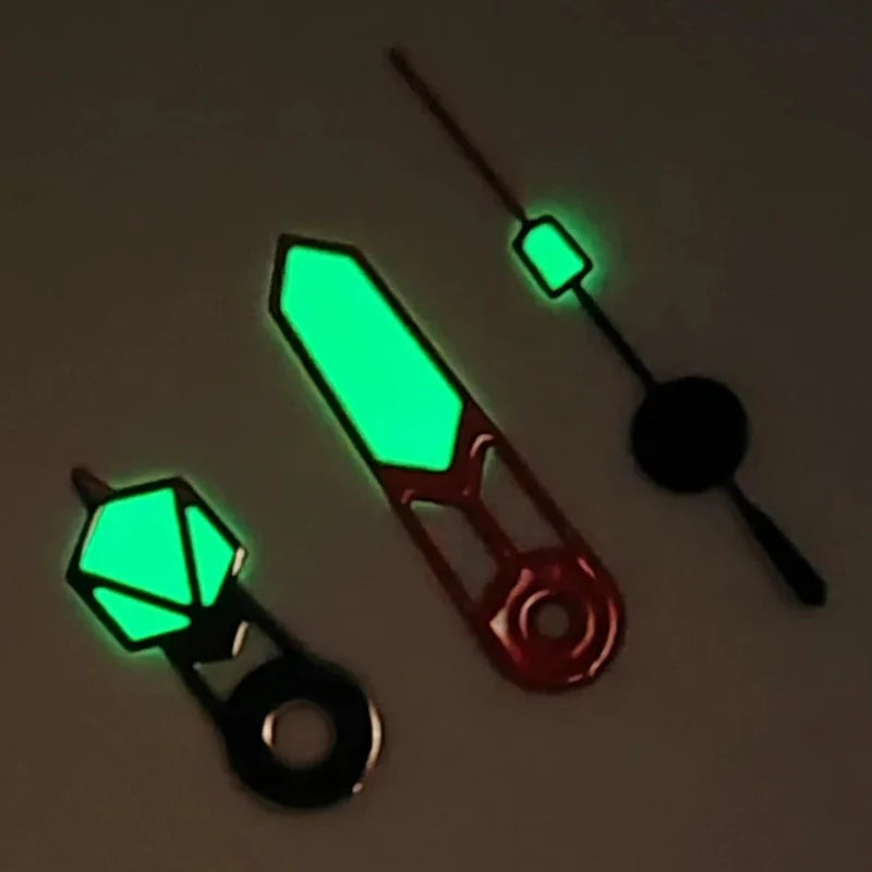 Modified Green Luminous Silver-Red-Black Watch Hands for NH35/NH36/4R/7S