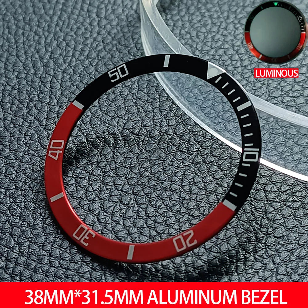 Flat luminous aluminum bezel insert for 38mm watches, durable replacement accessory.