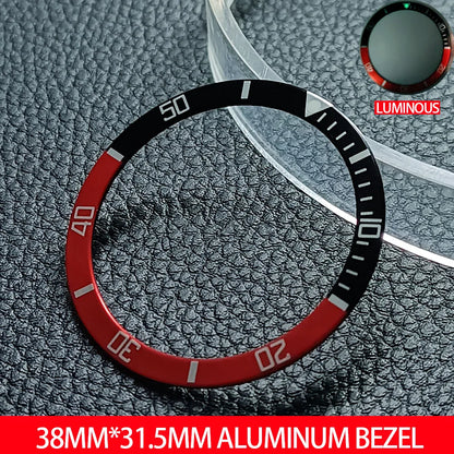 Flat luminous aluminum bezel insert for 38mm watches, durable replacement accessory.