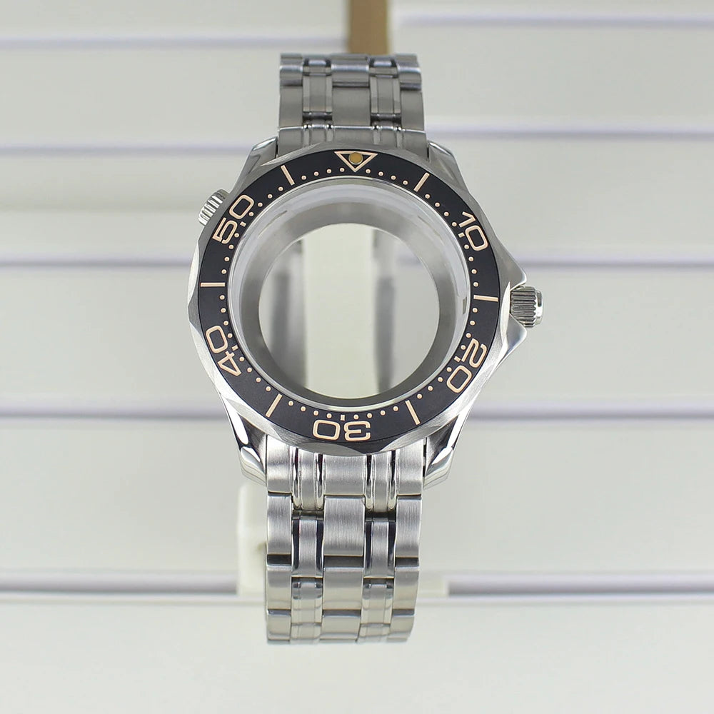 41mm Steel Watch Case Sapphire for Seamaster 300 NH35 NH36 NH38 Transparent Back