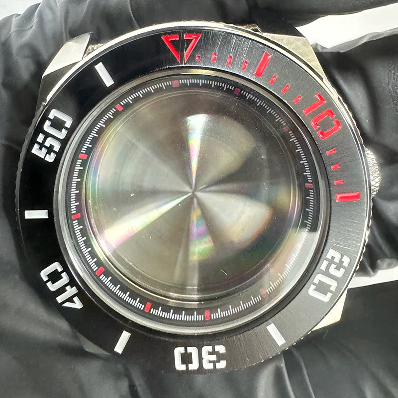 43mm Silver Case+Aluminum Bezel+BlackRed Chapter Ring Waterproof Fit NH35/NH36