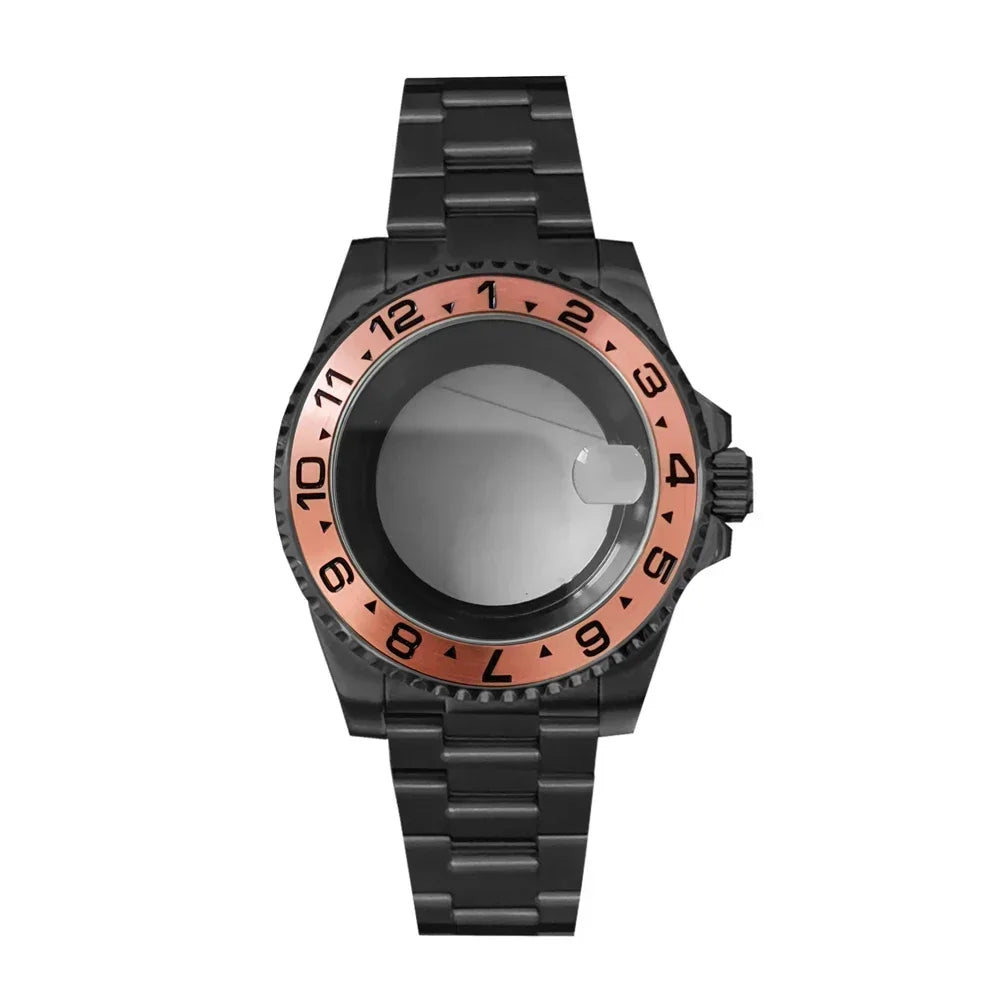 40MM Black Watch Case + Strap SUB Steel Case with Sapphire Crystal for NH35 NH36