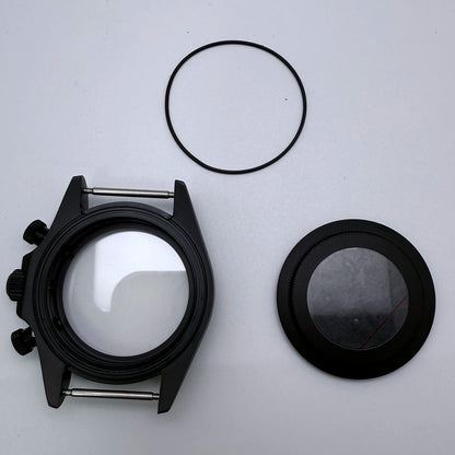 316L Steel 39mm Black Watch Case Sapphire Glass Ceramic/Steel Bezel Fit VK63