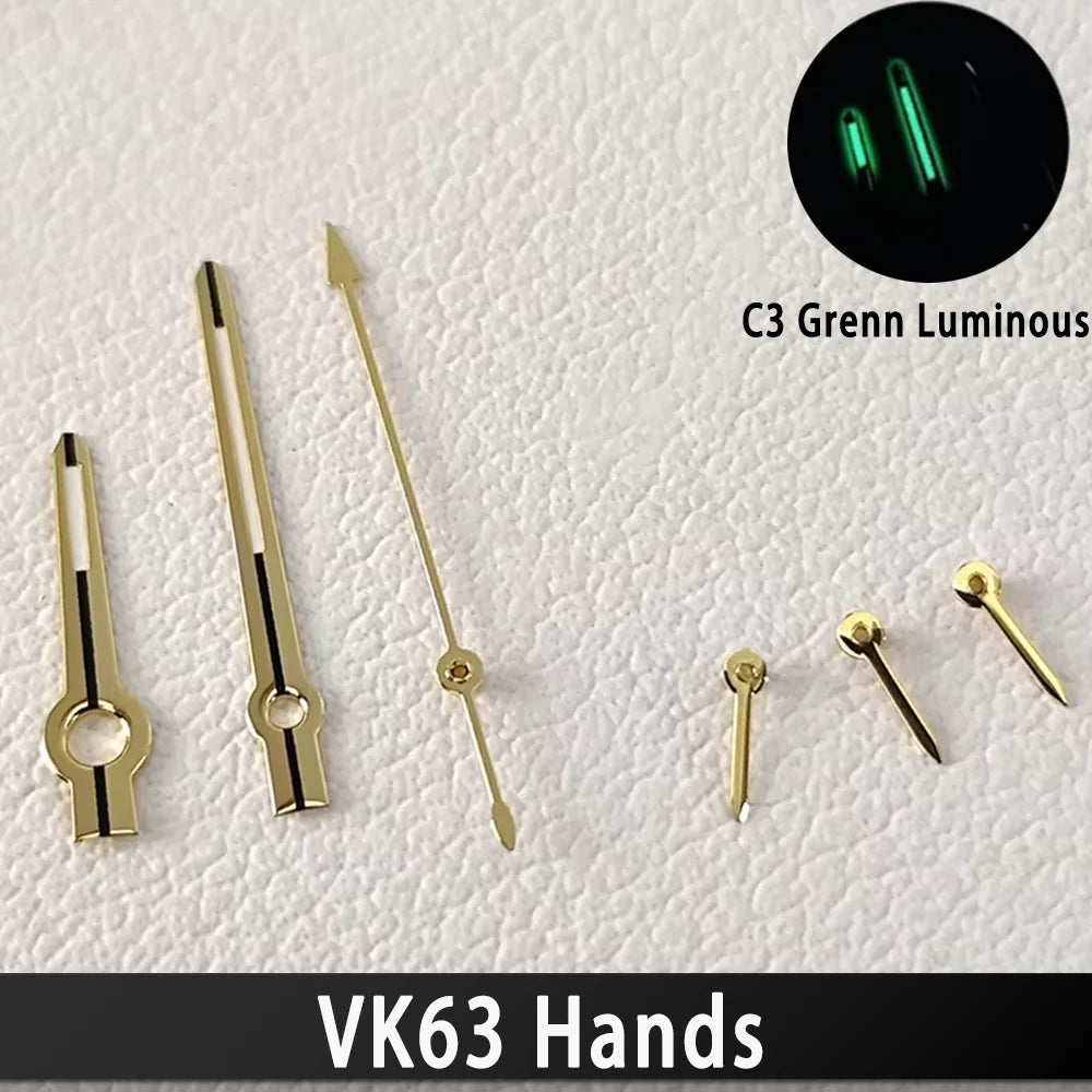 For VK63 Hands C3 Green Luminous Watch Hands for VK63 Movement Men's Watches