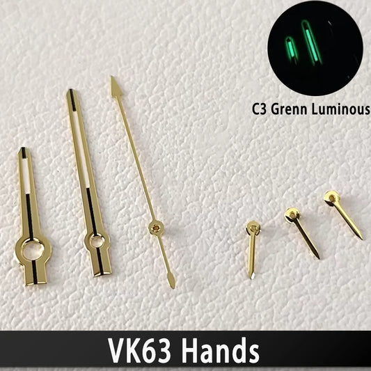 For VK63 Hands C3 Green Luminous Watch Hands for VK63 Movement Men's Watches