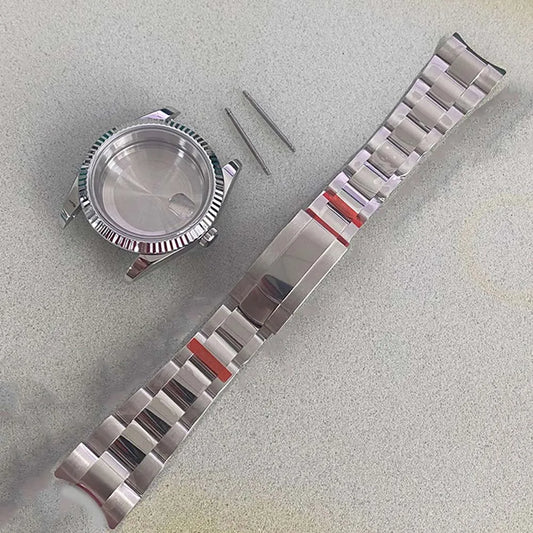 39mm Silver Steel Watch Case + Strap Sapphire Glass Watchband for NH35 NH36