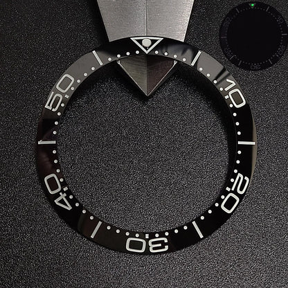Sloping luminous ceramic bezel insert 39.3x31.7mm for watch accessories, durable replacement.