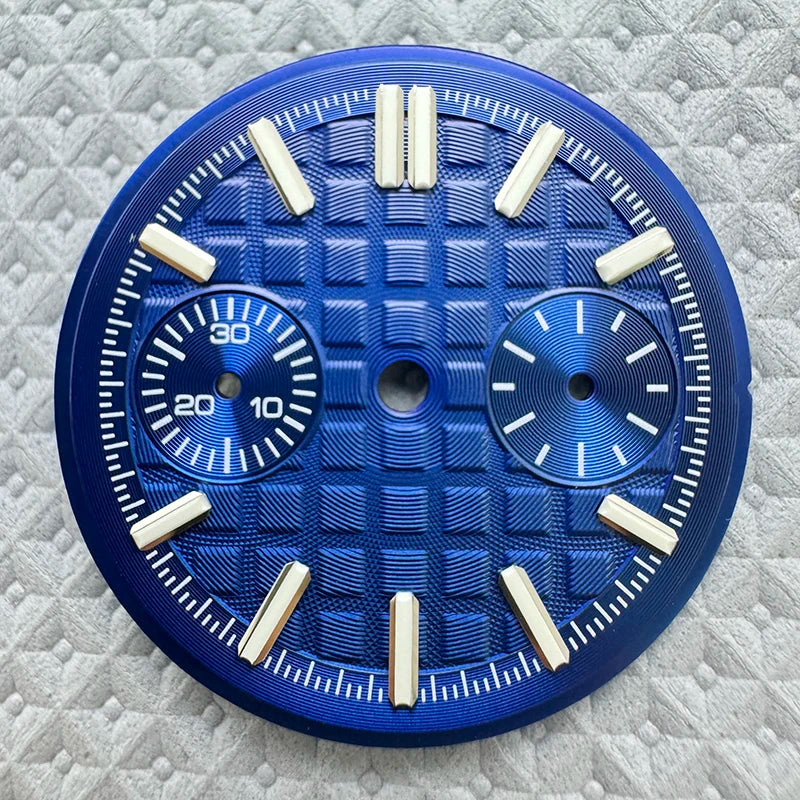 30.5mm No Logo Watch Dial 2eyes Grid Dual Scale Green Luminous for VK64 Movement