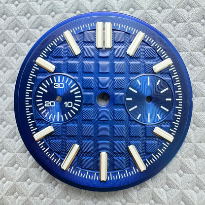 30.5mm No Logo Watch Dial 2eyes Grid Dual Scale Green Luminous for VK64 Movement