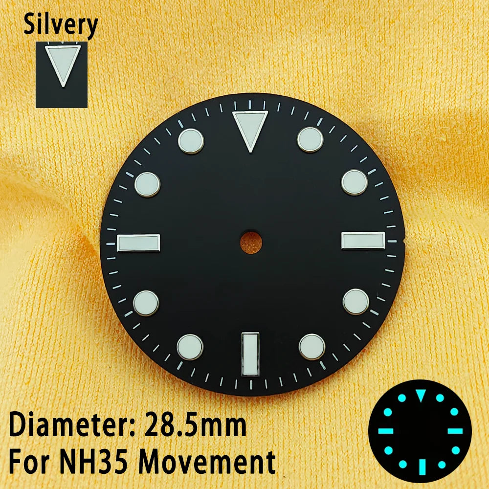 28.5mm Multicolor Watch Dials For NH35 NH36 Blue Luminous with Dial Calendar
