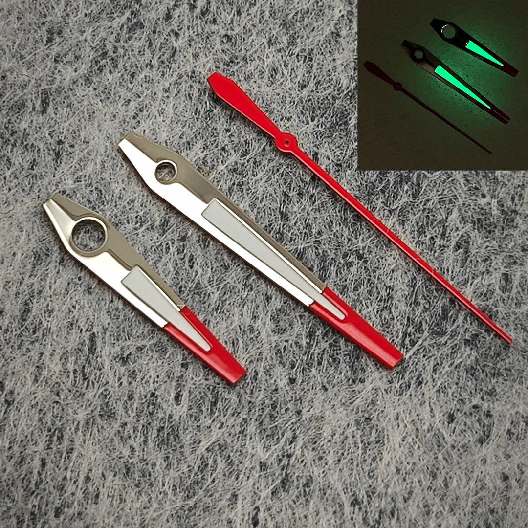 Silver Red Hands with Green Luminous Modified Watch Hands for NH35/36/4R/7S