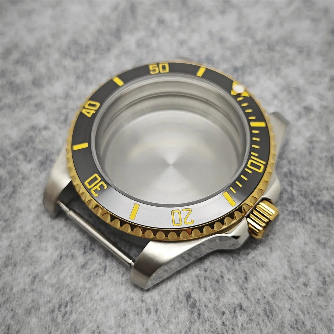 316L Watch Case 40mm Gold Edge Sapphire Flat Glass for NH35/ NH36 Modification