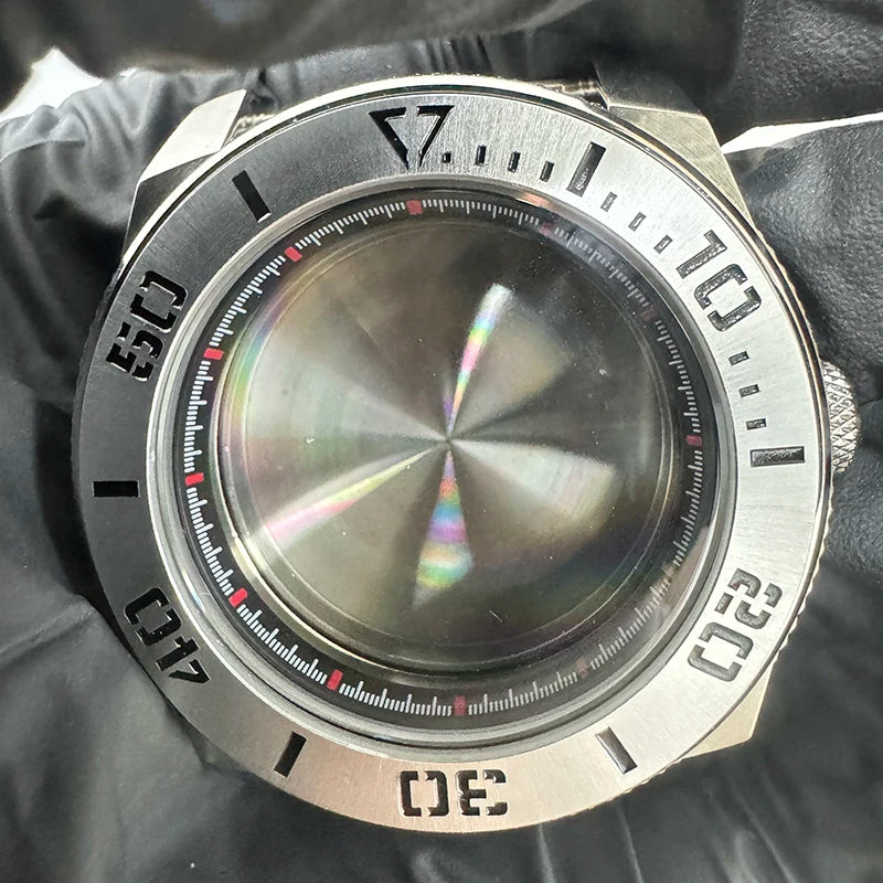 43mm Silver Case+Aluminum Bezel+BlackRed Chapter Ring Waterproof Fit NH35/NH36