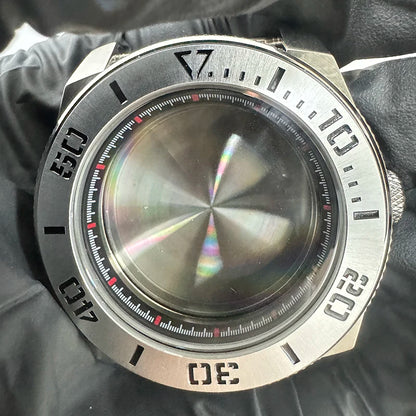 43mm Silver Case+Aluminum Bezel+BlackRed Chapter Ring Waterproof Fit NH35/NH36
