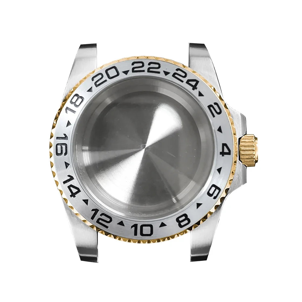 316L Watch Case 40mm Gold Edge Sapphire Flat Glass for NH35/ NH36 Modification