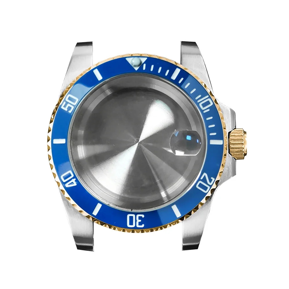 40mm Steel Gold Edge Watch Case Sapphire Date Magnifying Glass for NH35/NH36
