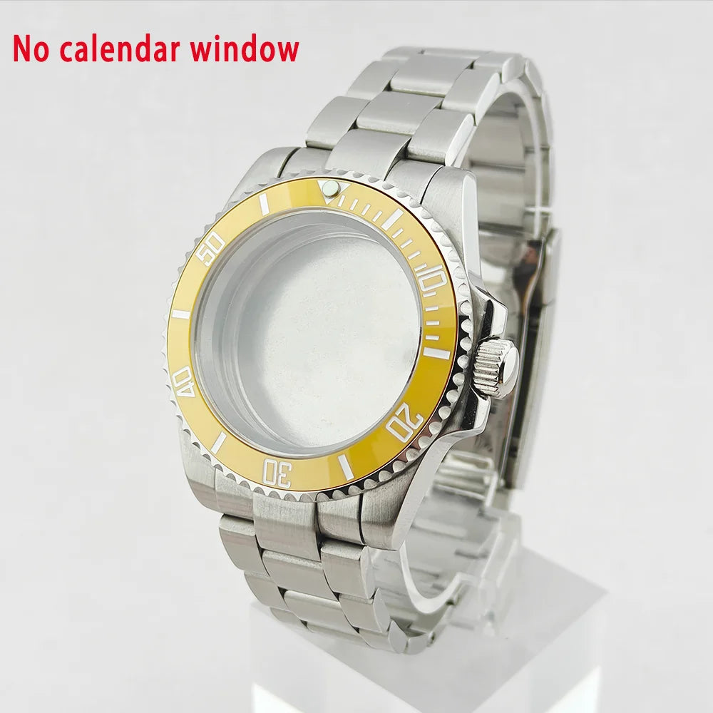 40.5mm SUB Sapphire Crystal Steel Watch Case One-Way Selection Bezel For NH35/36