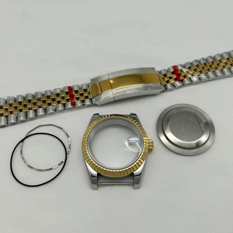36/39mm Jubilee Strap Sapphire Magnifying Glass Steel Watch Case Fit NH35/NH36