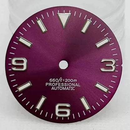 28.5mm S Logo Watch Dial SunBurst with Green Luminous for NH35/NH36 Movement