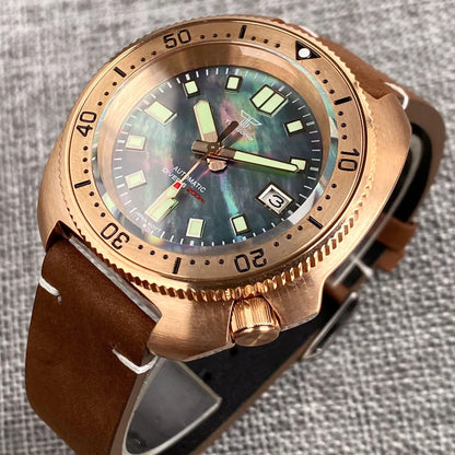 Bronze Watch Case With Green Lume Dial + Hands for NH35 Watch 20ATM Waterproof