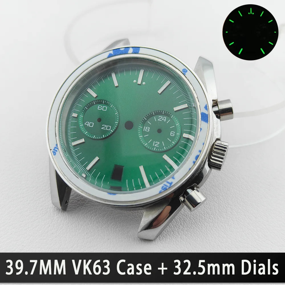 39.7mm Silver 316L Steel Watch Case 20mm Strap Solid VK63 Watch Header For VK63